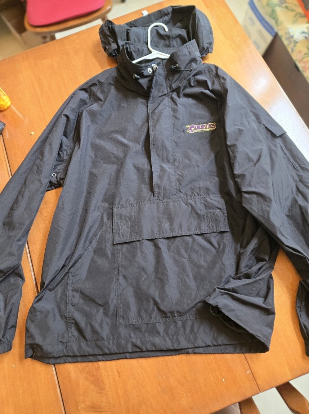 Men's Black Pullover Windbreaker with Team Embroidered Logo